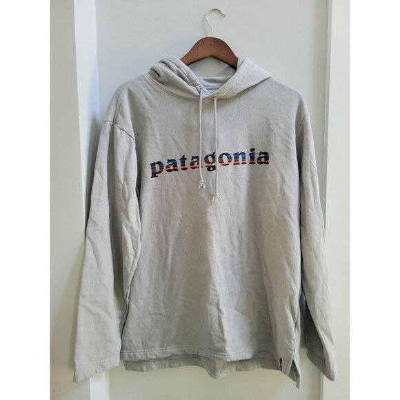 Patagonia Hoodie Mens M Gray Sweatshirt WILDRISE Graphic Outdoors Spell Out - Picture 1 of 5